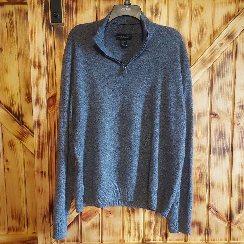 Bloomingdale's The Men's Store 100% Cashmere Gray 1/4 zip Pullover sweater - XL